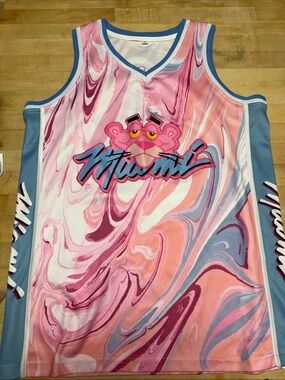 Pink Swirl Basketball Jersey with Pink Panther Graphic